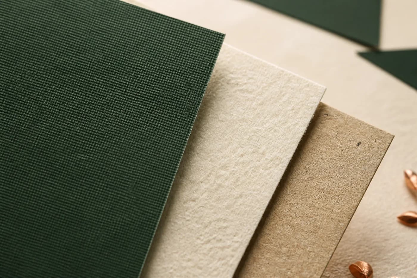 Linen, felt, and kraft textured paper samples