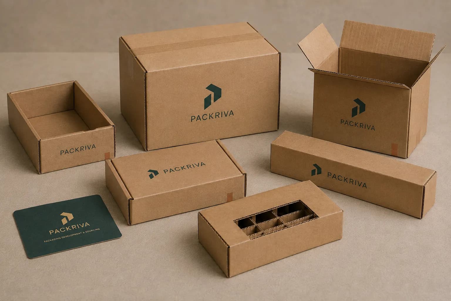 PACKRIVA branded corrugated packaging box samples
