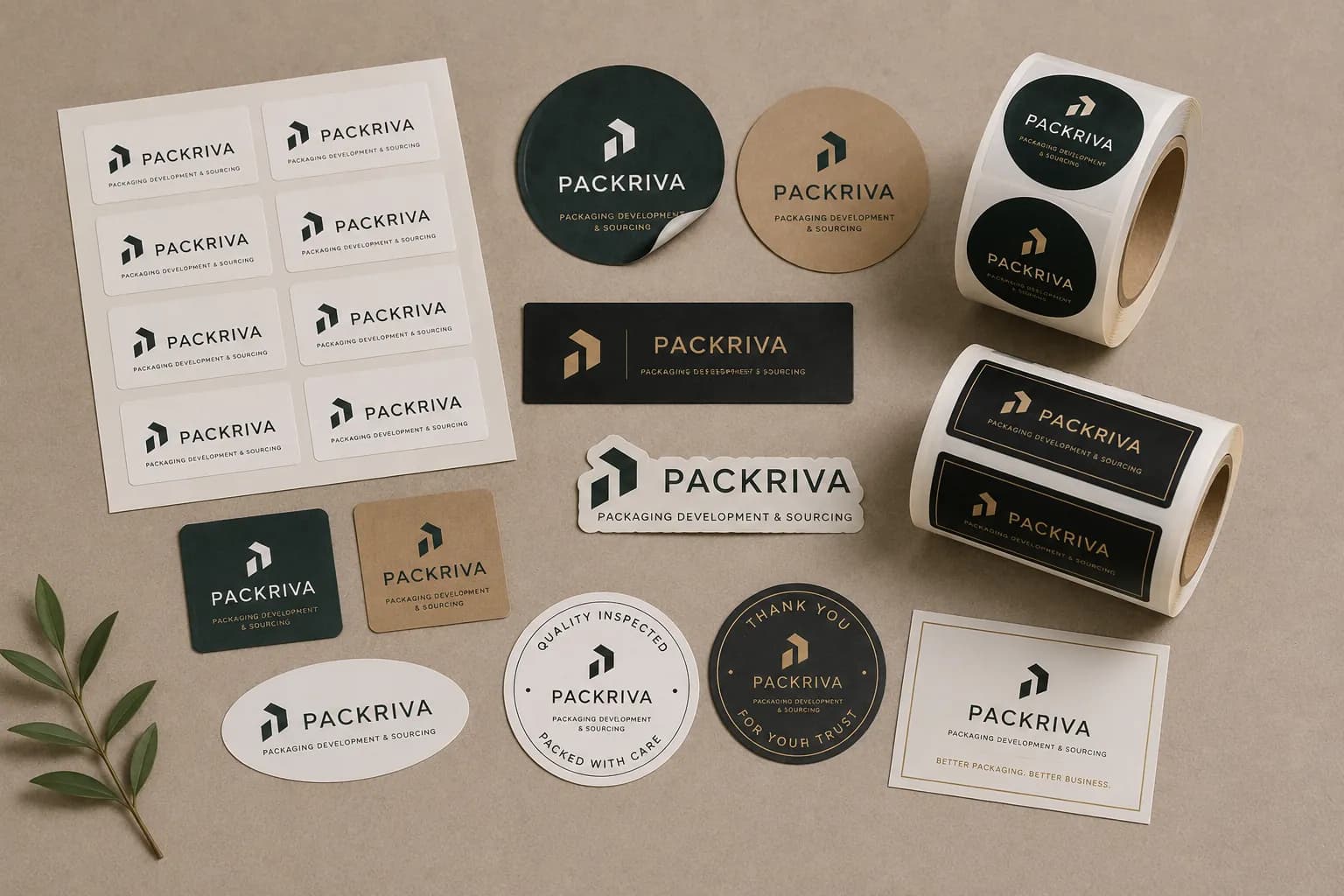 PACKRIVA branded labels and stickers in sheets and rolls