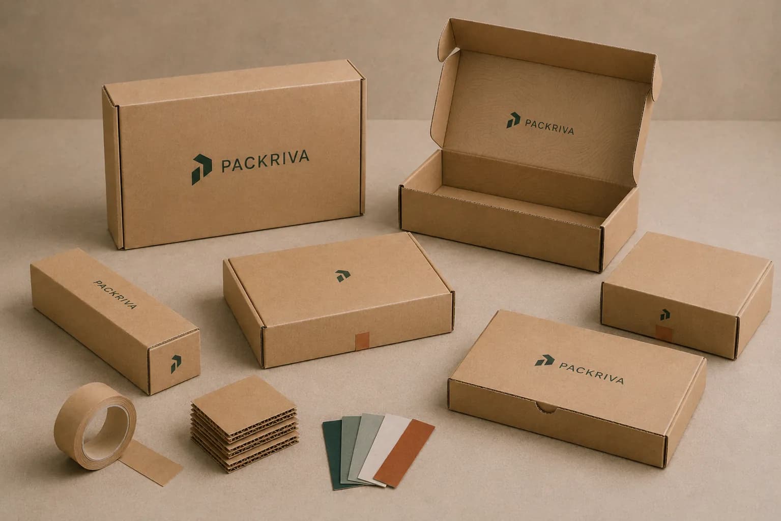 PACKRIVA branded kraft mailer box samples