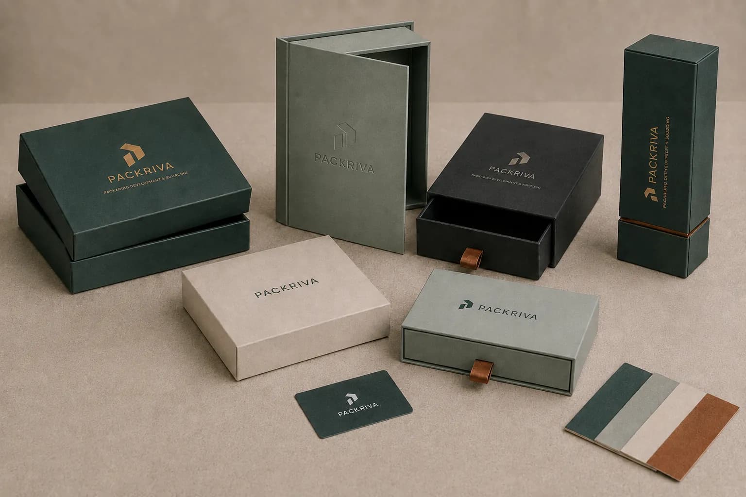 PACKRIVA branded rigid presentation box samples